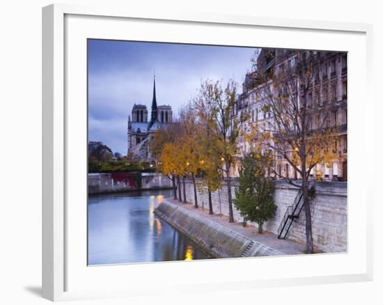 France, Paris, Cathedral Notre Dame Cathedral and Ile St-Louis, Dawn-Walter Bibikow-Framed Photographic Print