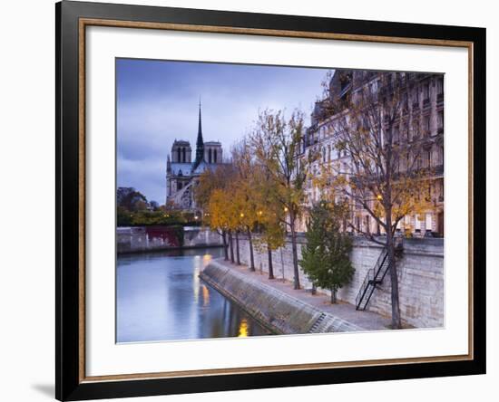 France, Paris, Cathedral Notre Dame Cathedral and Ile St-Louis, Dawn-Walter Bibikow-Framed Photographic Print