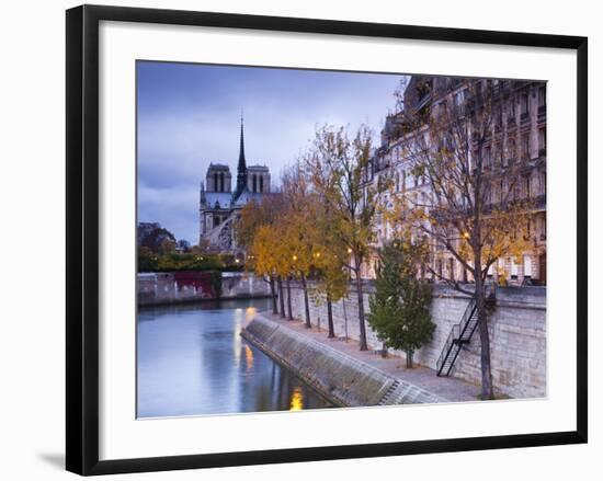 France, Paris, Cathedral Notre Dame Cathedral and Ile St-Louis, Dawn-Walter Bibikow-Framed Photographic Print