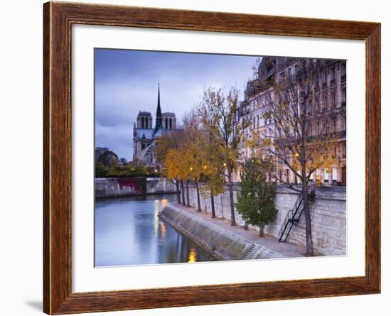 France, Paris, Cathedral Notre Dame Cathedral and Ile St-Louis, Dawn-Walter Bibikow-Framed Photographic Print