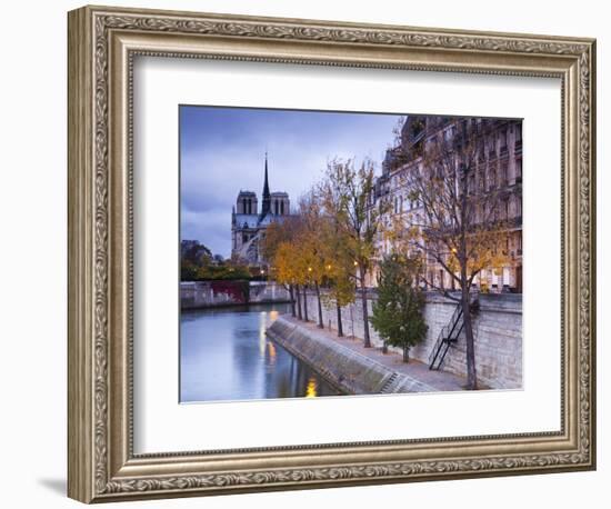 France, Paris, Cathedral Notre Dame Cathedral and Ile St-Louis, Dawn-Walter Bibikow-Framed Photographic Print