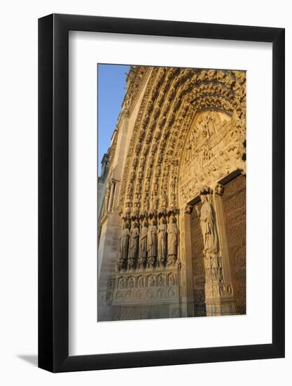 France, Paris. Door Arches with Carved Saints, Notre Dame Cathedral-Kevin Oke-Framed Photographic Print