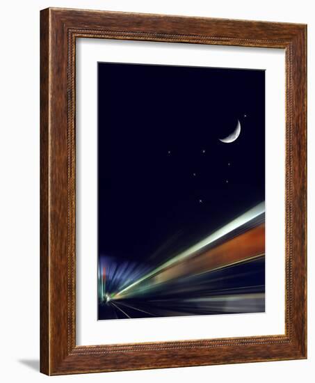 France, Paris, Gare De L'Est, Passenger Train, Sleeping Car, Moon, Stars, Blur-Harald Schšn-Framed Photographic Print