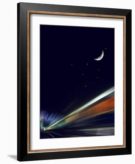 France, Paris, Gare De L'Est, Passenger Train, Sleeping Car, Moon, Stars, Blur-Harald Schšn-Framed Photographic Print