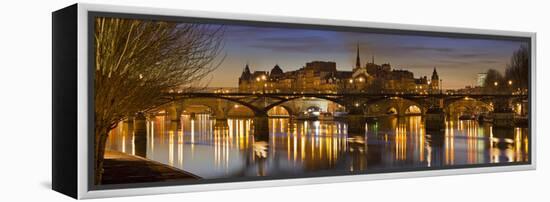 France, Paris, Hotel De Ville, Pont of the Arts, Seine, Lighting, Evening-Rainer Mirau-Framed Premier Image Canvas
