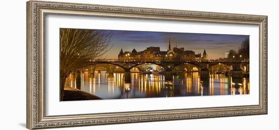 France, Paris, Hotel De Ville, Pont of the Arts, Seine, Lighting, Evening-Rainer Mirau-Framed Photographic Print