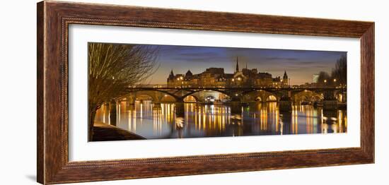 France, Paris, Hotel De Ville, Pont of the Arts, Seine, Lighting, Evening-Rainer Mirau-Framed Photographic Print