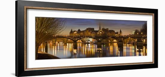 France, Paris, Hotel De Ville, Pont of the Arts, Seine, Lighting, Evening-Rainer Mirau-Framed Photographic Print