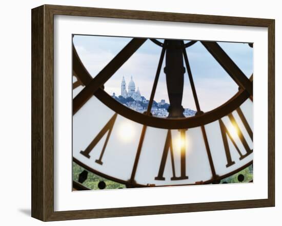 France, Paris, Musee D'Orsay, Giant Ornamental Clock and Basilique Du Sacre Coeur-Shaun Egan-Framed Photographic Print