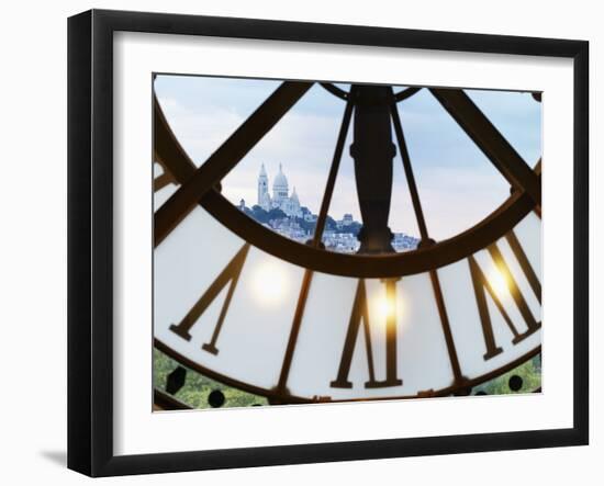 France, Paris, Musee D'Orsay, Giant Ornamental Clock and Basilique Du Sacre Coeur-Shaun Egan-Framed Photographic Print