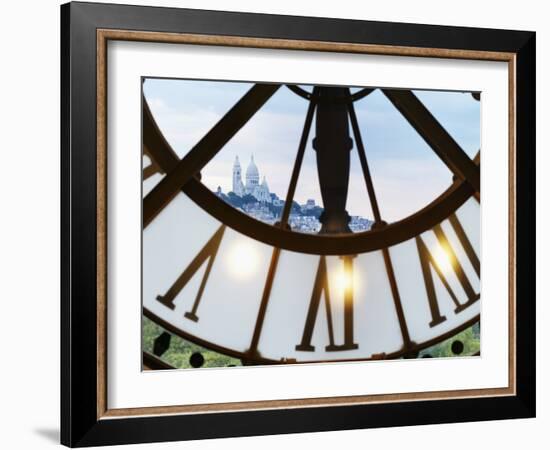 France, Paris, Musee D'Orsay, Giant Ornamental Clock and Basilique Du Sacre Coeur-Shaun Egan-Framed Photographic Print