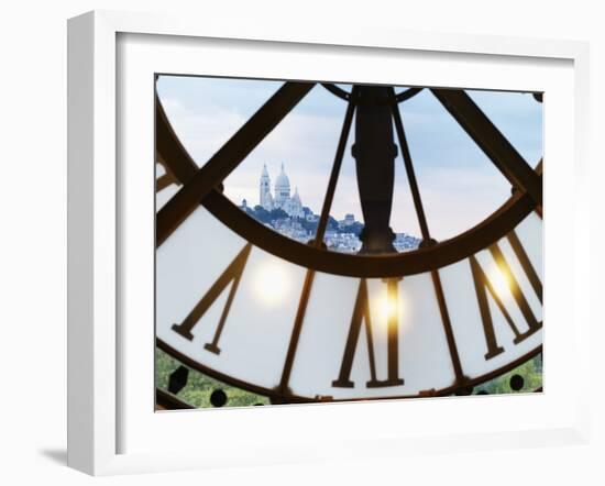 France, Paris, Musee D'Orsay, Giant Ornamental Clock and Basilique Du Sacre Coeur-Shaun Egan-Framed Photographic Print