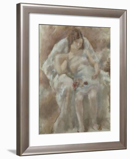 France, Paris, Sitting Girl with Flowers, 1929-null-Framed Giclee Print