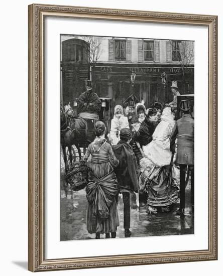 France. Paris. Street Scene. Bourgeois Family Boarding a Horse Carriage., 1864-null-Framed Giclee Print