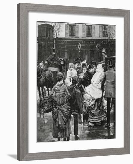 France. Paris. Street Scene. Bourgeois Family Boarding a Horse Carriage., 1864-null-Framed Giclee Print