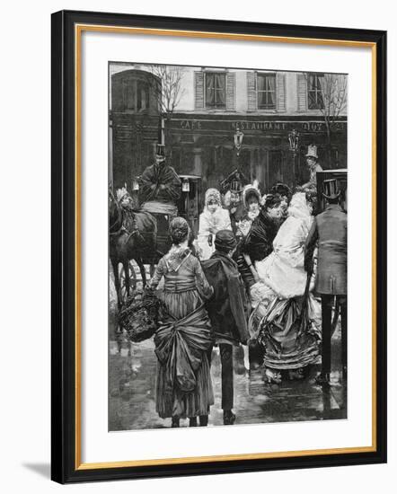 France. Paris. Street Scene. Bourgeois Family Boarding a Horse Carriage., 1864-null-Framed Giclee Print