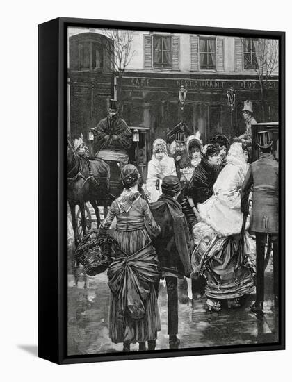 France. Paris. Street Scene. Bourgeois Family Boarding a Horse Carriage., 1864-null-Framed Premier Image Canvas