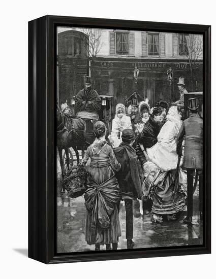 France. Paris. Street Scene. Bourgeois Family Boarding a Horse Carriage., 1864-null-Framed Premier Image Canvas