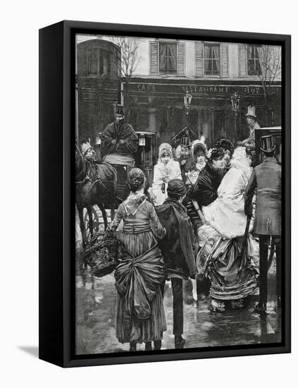 France. Paris. Street Scene. Bourgeois Family Boarding a Horse Carriage., 1864-null-Framed Premier Image Canvas