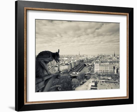 France, Paris, View from the Cathedrale Notre Dame Cathedral with Gargoyles-Walter Bibikow-Framed Photographic Print