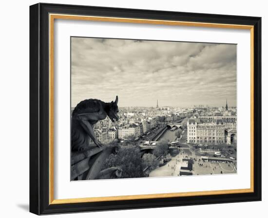 France, Paris, View from the Cathedrale Notre Dame Cathedral with Gargoyles-Walter Bibikow-Framed Photographic Print