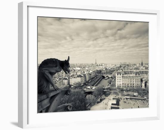 France, Paris, View from the Cathedrale Notre Dame Cathedral with Gargoyles-Walter Bibikow-Framed Photographic Print