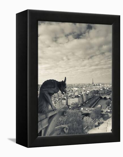 France, Paris, View from the Cathedrale Notre Dame Cathedral with Gargoyles-Walter Bibikow-Framed Premier Image Canvas