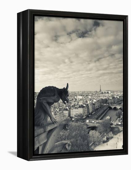 France, Paris, View from the Cathedrale Notre Dame Cathedral with Gargoyles-Walter Bibikow-Framed Premier Image Canvas