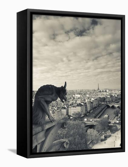 France, Paris, View from the Cathedrale Notre Dame Cathedral with Gargoyles-Walter Bibikow-Framed Premier Image Canvas
