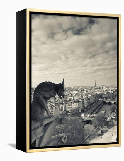 France, Paris, View from the Cathedrale Notre Dame Cathedral with Gargoyles-Walter Bibikow-Framed Premier Image Canvas