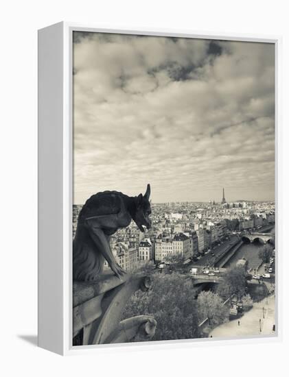 France, Paris, View from the Cathedrale Notre Dame Cathedral with Gargoyles-Walter Bibikow-Framed Premier Image Canvas