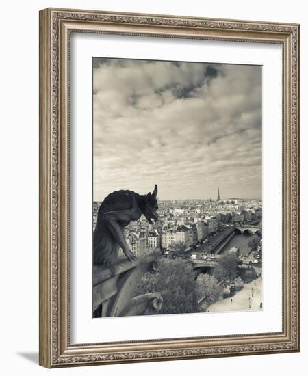 France, Paris, View from the Cathedrale Notre Dame Cathedral with Gargoyles-Walter Bibikow-Framed Photographic Print