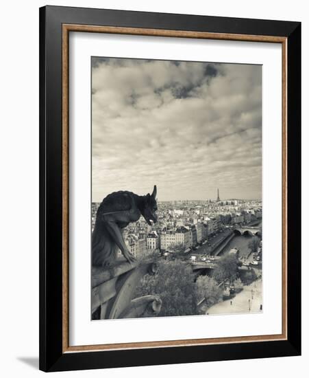 France, Paris, View from the Cathedrale Notre Dame Cathedral with Gargoyles-Walter Bibikow-Framed Photographic Print