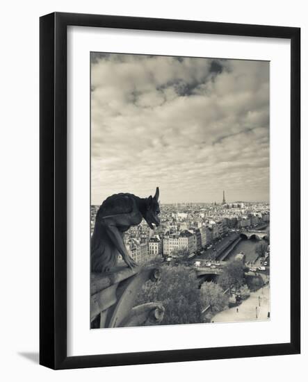 France, Paris, View from the Cathedrale Notre Dame Cathedral with Gargoyles-Walter Bibikow-Framed Photographic Print