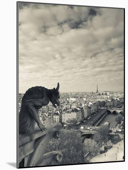 France, Paris, View from the Cathedrale Notre Dame Cathedral with Gargoyles-Walter Bibikow-Mounted Photographic Print