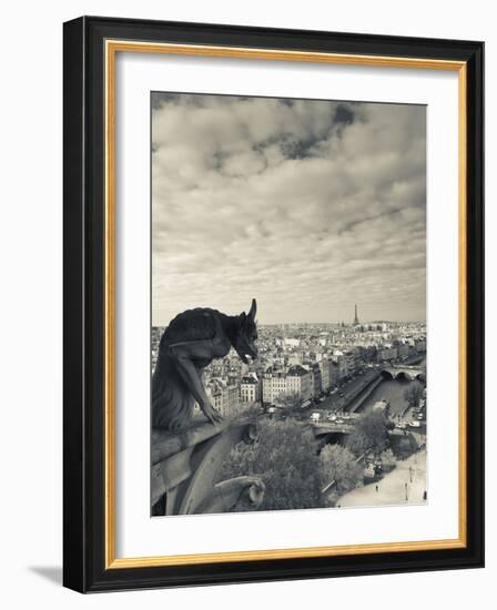 France, Paris, View from the Cathedrale Notre Dame Cathedral with Gargoyles-Walter Bibikow-Framed Photographic Print