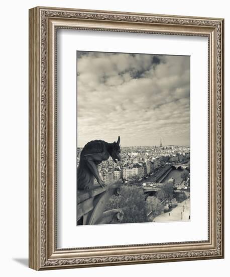 France, Paris, View from the Cathedrale Notre Dame Cathedral with Gargoyles-Walter Bibikow-Framed Photographic Print