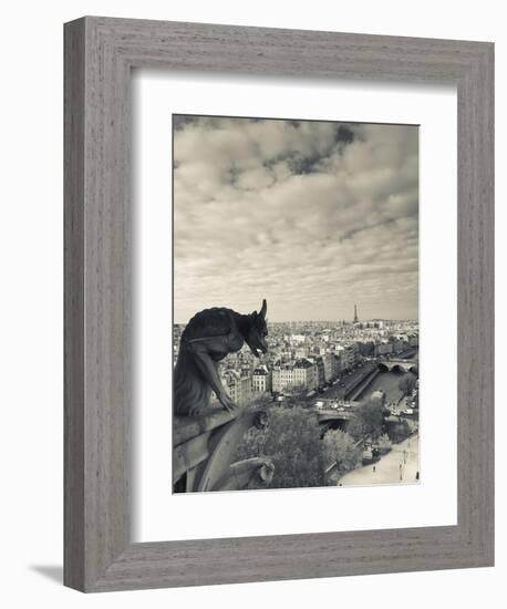 France, Paris, View from the Cathedrale Notre Dame Cathedral with Gargoyles-Walter Bibikow-Framed Photographic Print