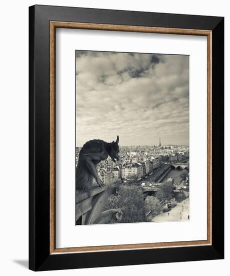 France, Paris, View from the Cathedrale Notre Dame Cathedral with Gargoyles-Walter Bibikow-Framed Photographic Print