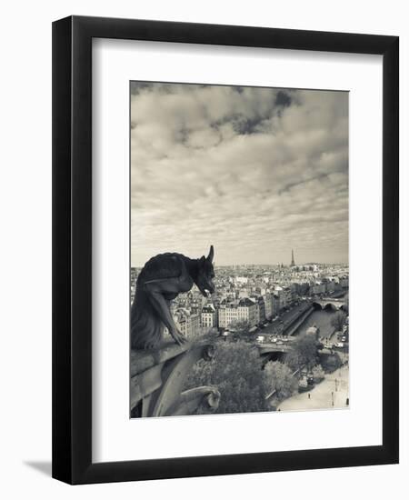 France, Paris, View from the Cathedrale Notre Dame Cathedral with Gargoyles-Walter Bibikow-Framed Photographic Print