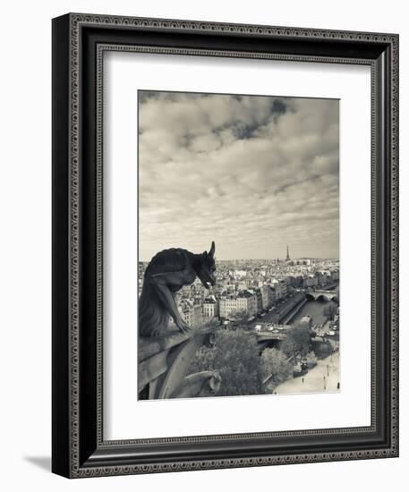 France, Paris, View from the Cathedrale Notre Dame Cathedral with Gargoyles-Walter Bibikow-Framed Photographic Print