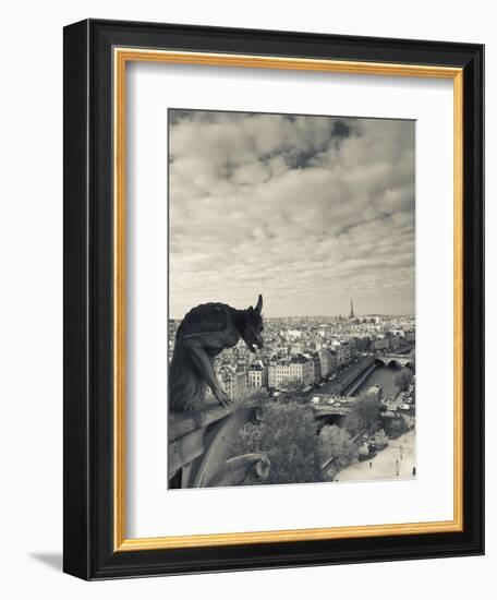 France, Paris, View from the Cathedrale Notre Dame Cathedral with Gargoyles-Walter Bibikow-Framed Photographic Print