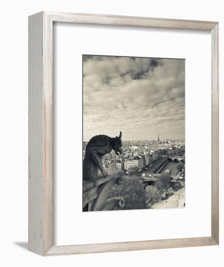 France, Paris, View from the Cathedrale Notre Dame Cathedral with Gargoyles-Walter Bibikow-Framed Photographic Print