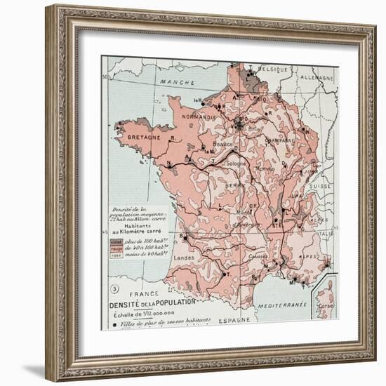 France Population Density At The End Of 19Th Century, Old Map-marzolino-Framed Art Print