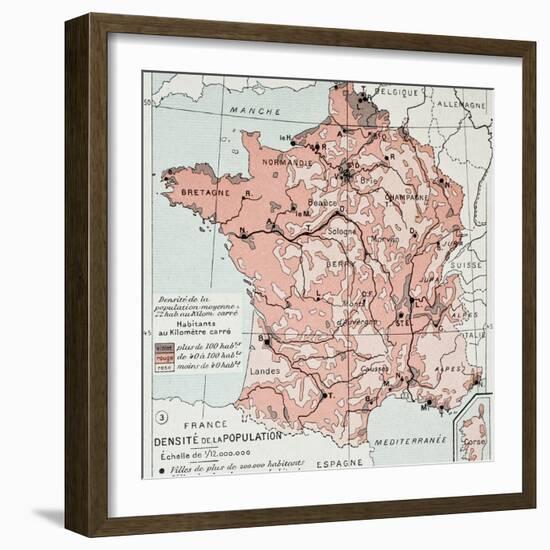 France Population Density At The End Of 19Th Century, Old Map-marzolino-Framed Art Print