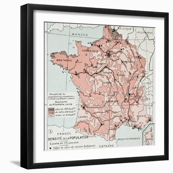 France Population Density At The End Of 19Th Century, Old Map-marzolino-Framed Art Print