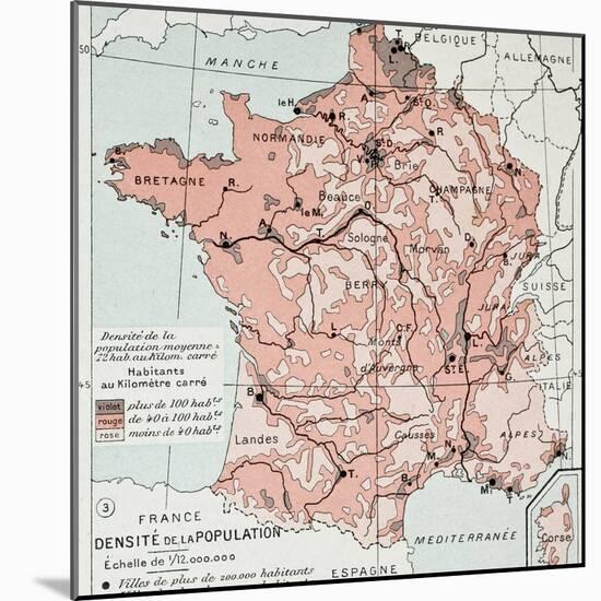 France Population Density At The End Of 19Th Century, Old Map-marzolino-Mounted Art Print