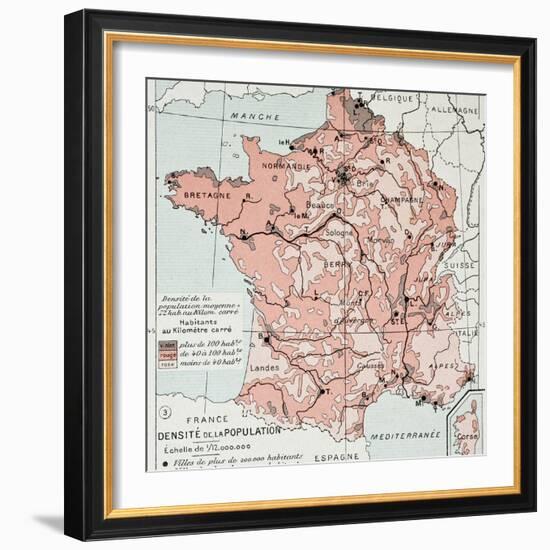 France Population Density At The End Of 19Th Century, Old Map-marzolino-Framed Art Print