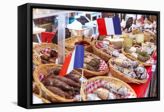 France, Provence Alps Cote D'Azur, Aix En Provence. Salami and Cheese for Sale at Local Market-Matteo Colombo-Framed Premier Image Canvas