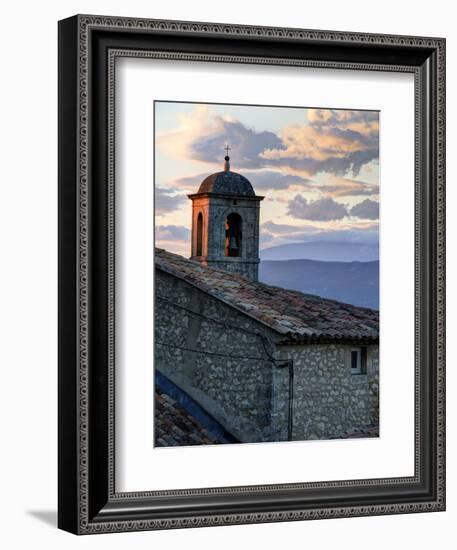 France, Provence, Lacoste. Church Bell Tower at Sunset in the Hill Town of Lacoste-Julie Eggers-Framed Photographic Print